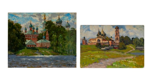 Vladimir Andreevich Korobov Church Oil on Board, 2