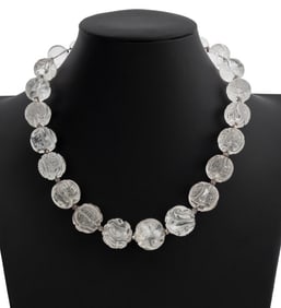 Chinese Carved Rock Crystal Bead Necklace