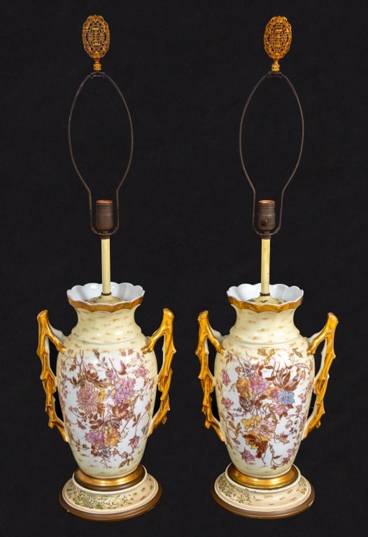 French Porcelain Vases Mounted as Lamps, Pair (1 of 4)