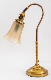 Art Nouveau Glass Lampshade Brass Lamp, ca. 1910