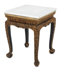 Chinese Export Marble Top Giltwood Side Table
