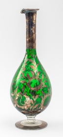 Bohemian Silver Overlay Green Glass Ewer