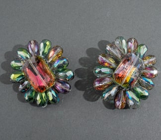 Vilaiwan Iridescent Faceted Glass Clip-On Earrings