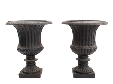 Neoclassical Cast Iron Urn Jardinieres, Pair