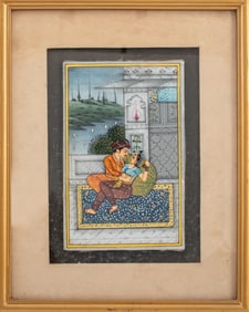 Indian Mughal Miniature Gouache on Stone