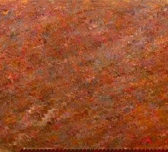 Andy Miller Abstract Composition Oil on Canvas: Andy Miller (American, b. 1950), Abstract Composition, Oil on Canvas, impasto details, warm reddish brown tones, with dark green and ochre accents, with artist's studio stamp and signed to verso,