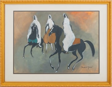 Hassan El Glaoui Arab Horsemen Gouache