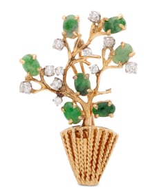 14K Two-Tone Gripoix & Diamond Tree of Life Brooch