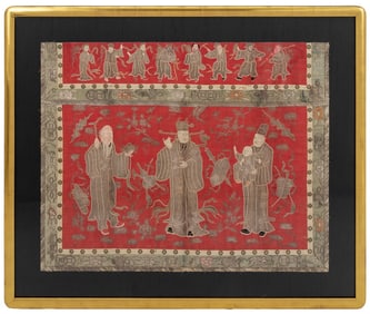 Chinese Figural Scene Embroidered Silk Textile