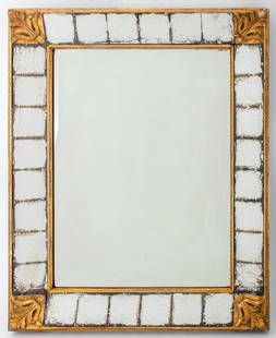 Venetian Neoclassical Style Parcel Gilded Mirror: Venetian Neoclassical Style Parcel Gilded Mirror, rectangular with gilded acanthus corners, the rim comprised of multiple small square mirror plates, centering a rectangular looking glass. 20.5" H x 1