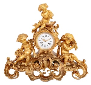 Napoleon III Gilt Bronze Cherub Mantel Clock