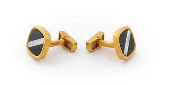 18K Yellow Gold Onyx Mother-of-Pearl Cufflinks