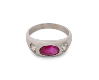Platinum Ruby and Diamond Gypsy Set 3-Stone Ring