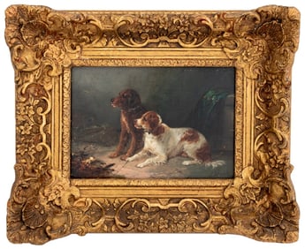George Armfield Two Spaniels Oil on Board, 19th C.