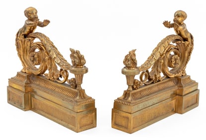 Napoleon III Gilt Bronze Figural Chenets, Pair