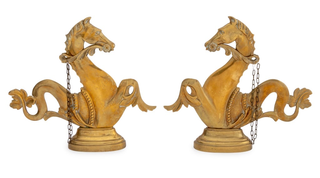 Venetian Hippocamp Gilt Bronze Door Stops, Pair (1 of 6)