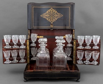 Napoleon III Brass Inlaid Tantalus, 19th C.