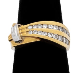 18K Yellow Gold Diamond 2 Row Channel Band