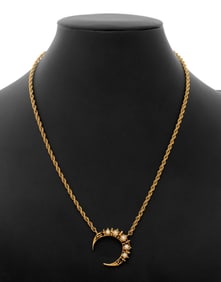 14K Yellow Gold Crescent Pearl Pendant Necklace