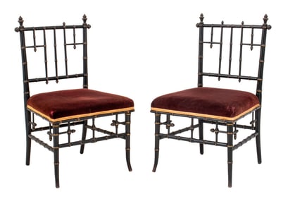 American Aesthetic Ebonized Faux Bamboo Chairs, 2