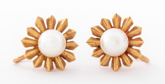 14K Yellow Gold Cultured Pearl Clip Earrings