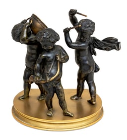 French Cherub Band Patinated Bronze, 19th C.