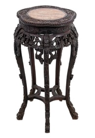 Chinese Hardwood and Marble Pedestal Table