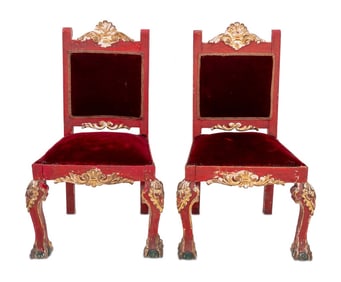 Spanish Colonial Painted & Giltwood Chairs, Pair