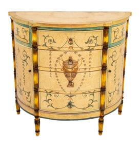Italian Paint Decorated Demilune Cabinet