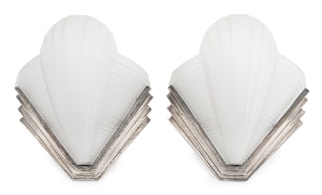 Petitot Art Deco Glass Shell Form Sconces, Pair