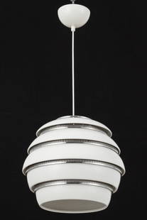 Artek A331 Beehive Aluminum Ceiling Light: Artek A331 Beehive Aluminum Ceiling Light, 20th century, designed by Alvar Aalto, with chrome-plated pierced rings. 28" H x 13" Diameter. Provenance: From the New York City Collection of a London Gall