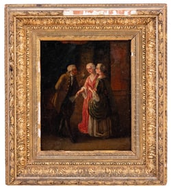 French School "The Proposal" Oil on Panel, 19th C.