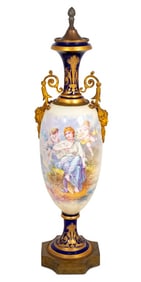 Sevres Style Blue & White Ground Vase, 19th C.