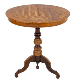 Italian Walnut Marquetry Round Pedestal Table