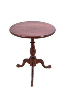 Federal Mahogany Tripod Table: Federal Mahogany Tripod Table, late 18th century, the circular top above a turned baluster column, issuing three splayed legs, on pad feet. 26.5" H x 23" Diameter. Keywords: Antique Furniture, Antique