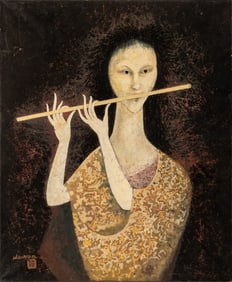 Naondo Nakamura Flute Player Gouache on Paper