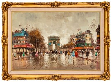 Ilegibly Signed Arc de Triomphe Oil on Canvas