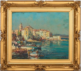 Maurice Barle Mediterranean Harbor Oil, 1950s