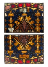 European Stained Glass Window Panels, Pair