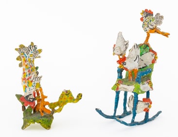 William H. Stevens Papier Mache Hen Sculptures, 2