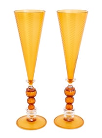 Kenny Pieper Amber Glass Champagne Flutes, Pair