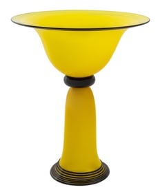 Modern Yellow Art Glass Footed Bowl