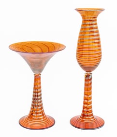 Timothy Hochstetter Orange Glass Centerpieces, 2