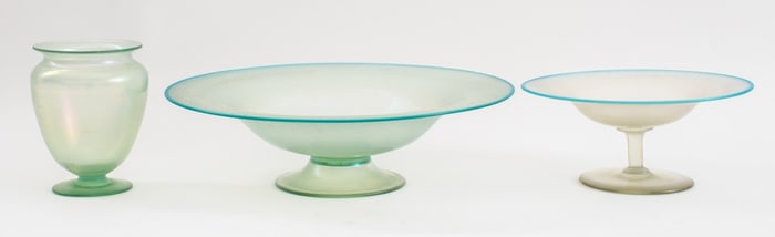 Steuben Attr. Frosted Iridescent Glassware Set, 3