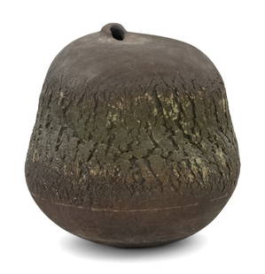 Kyoko Tonegawa Naban Fired Clay "Earth View" Pot: Kyoko Tonegawa (Japanese, b. 1937) Naban Fired Clay "Earth View" Pot, with highly textured design, signed to underside. 12.5" H x 11.5" Diameter. Provenance: From a 5th Avenue Estate. Keywords: Art