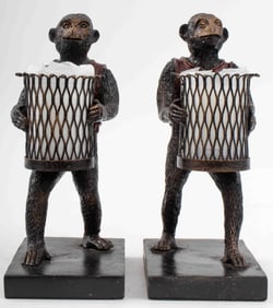 Maitland Smith Attr. Monkey Candleholders, Pair