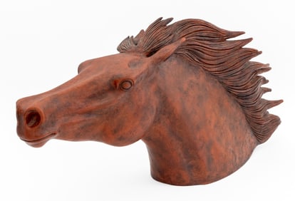 Signed Stallion Head Portrait Bust Resin Sculpture
