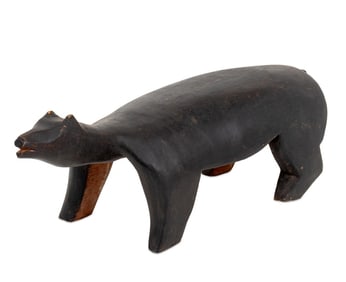 Folk Art Carved and Painted Wood Black Bear