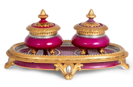 Royal Vienna Style Magenta Ground Inkwell Set, 3