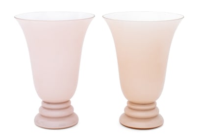 French CVV Vianne Pink Glass Table Lamps, Pair